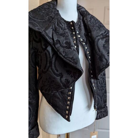 Dracula Clothing Gothic Black Steampunk Coat Jacket Women L Evil Queen Jacquard - Picture 10 of 16